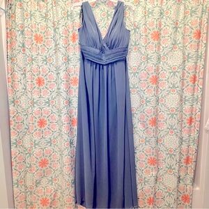Bill Levkoff Dusty Blue V-Neck Chiffon Maxi Dress